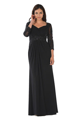 Long V-Neck Gown By Poly USA 7812