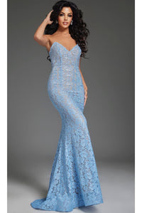 Long Lace Prom Dress: Jovani 43760 - Light Blue / Prom
