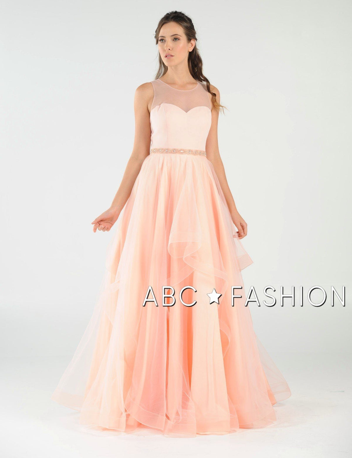 Long Layered Dress with Illusion Bodice by Poly USA 8134-Long Formal Dresses-ABC Fashion