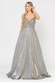 Poly USA 8414 Long Metallic Glitter Dress with Beaded Bodice
