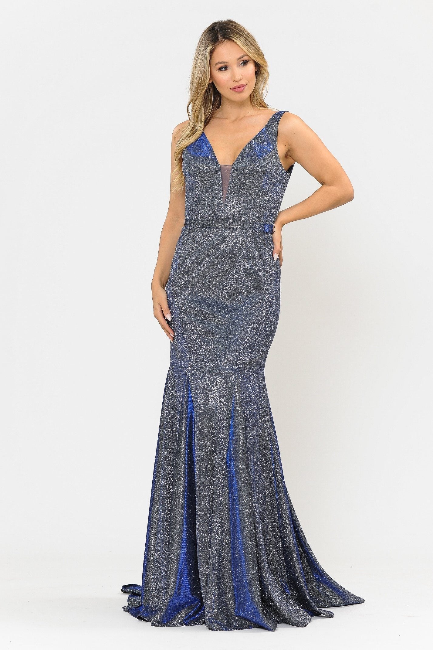 Vestido largo de sirena con brillo metálico de Poly USA 8704