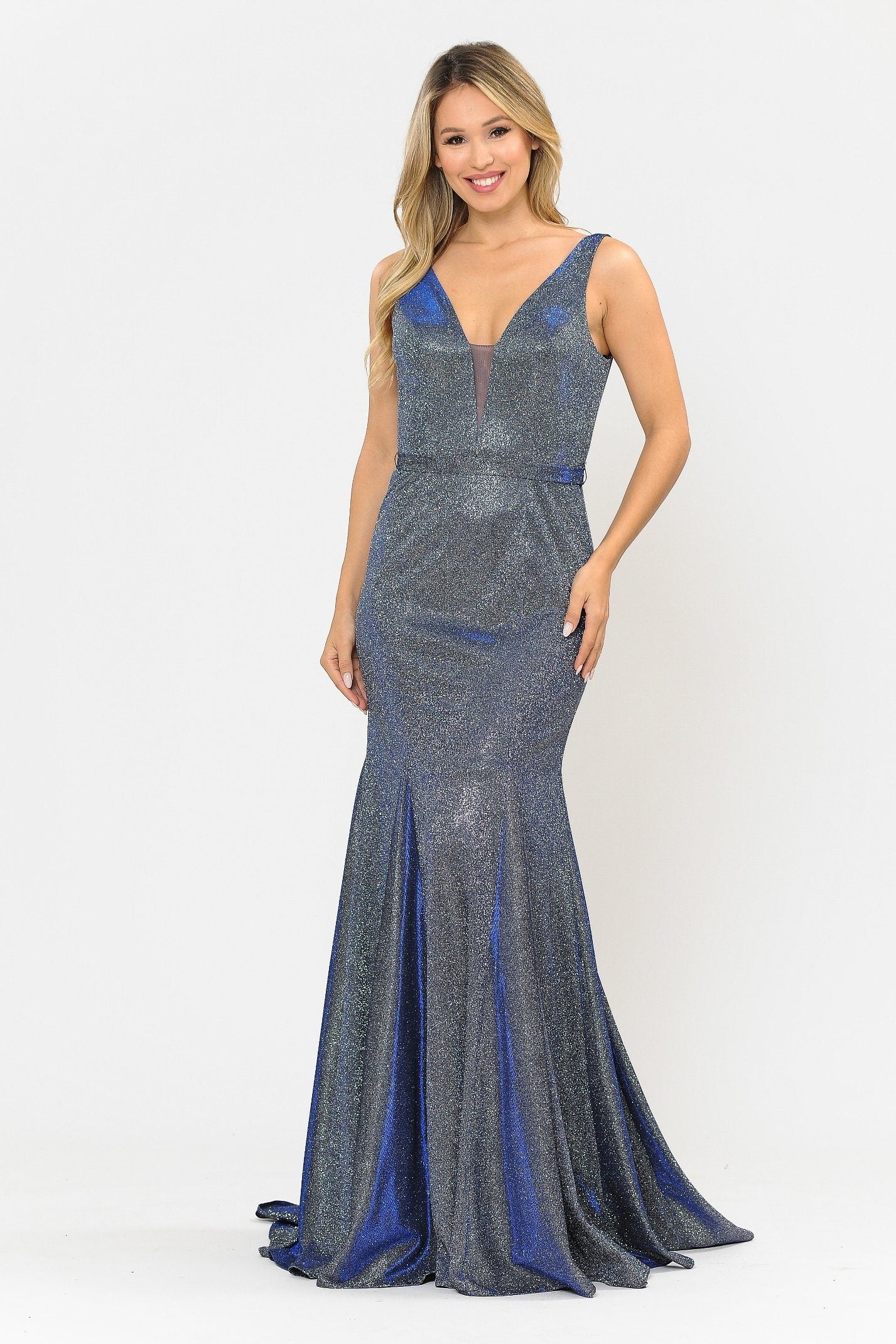 Vestido largo de sirena con brillo metálico de Poly USA 8704