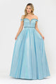Poly USA 8664 Long Metallic Glitter Off Shoulder Dress