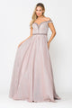 Poly USA 8664 Long Metallic Glitter Off Shoulder Dress