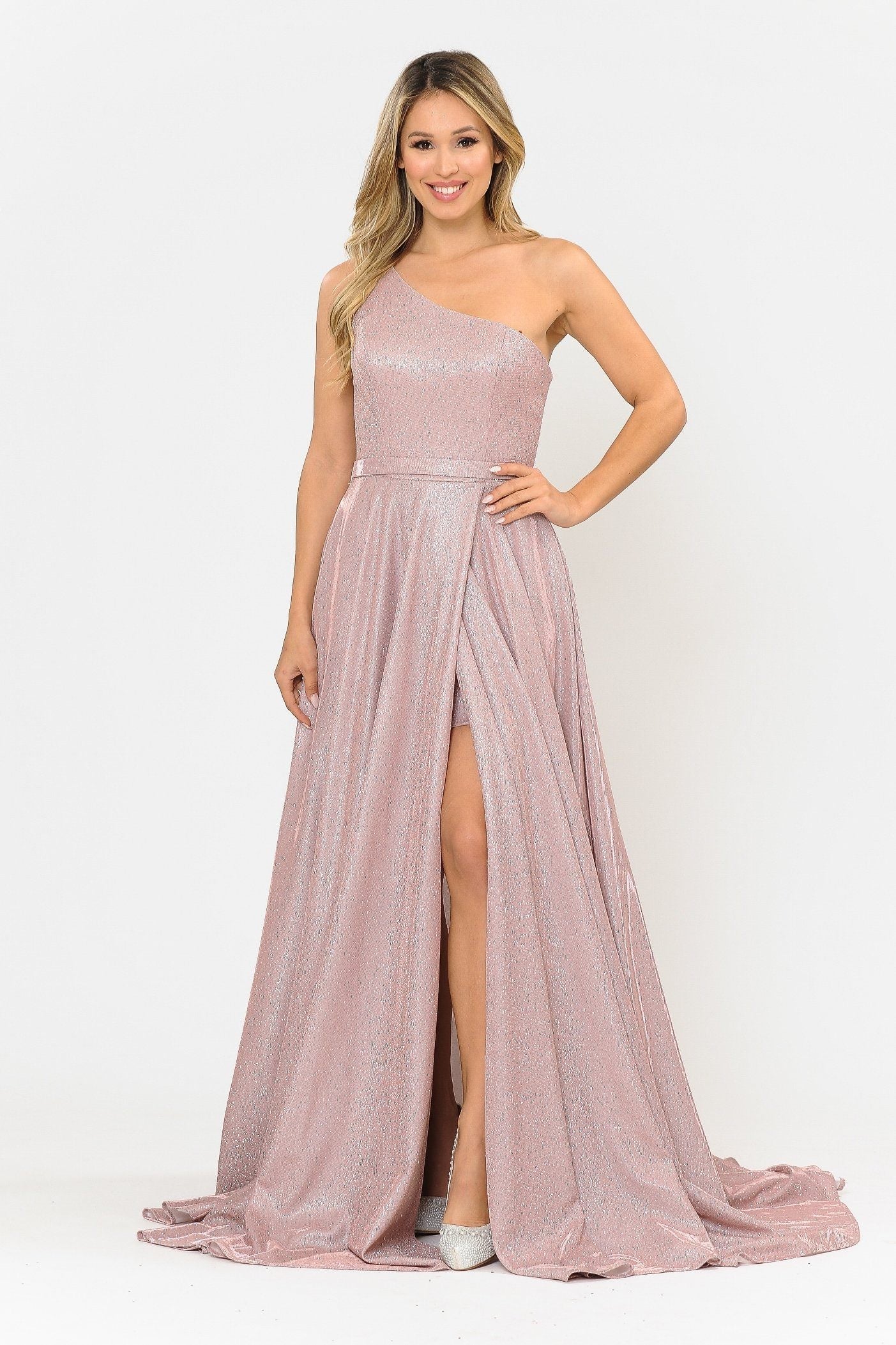 Poly USA 8430 Long Metallic Glitter One Shoulder Dress