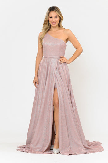 Poly USA 8430 Long Metallic Glitter One Shoulder Dress