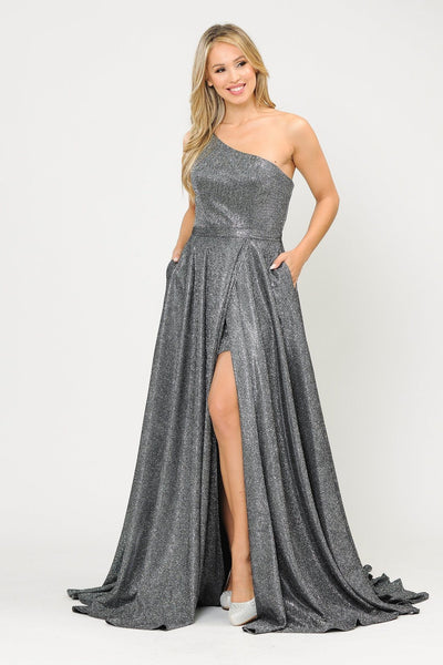 Poly USA 8430 Long Metallic Glitter One Shoulder Dress