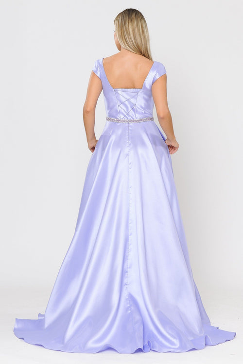 Poly USA 8702 Long Mikado Cap Sleeve Dress with Corset Back