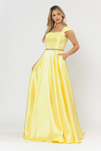 Poly USA 8702 Long Mikado Cap Sleeve Dress with Corset Back