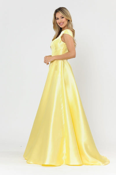 Poly USA 8702 Long Mikado Cap Sleeve Dress with Corset Back