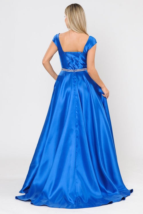 Poly USA 8702 Long Mikado Cap Sleeve Dress with Corset Back