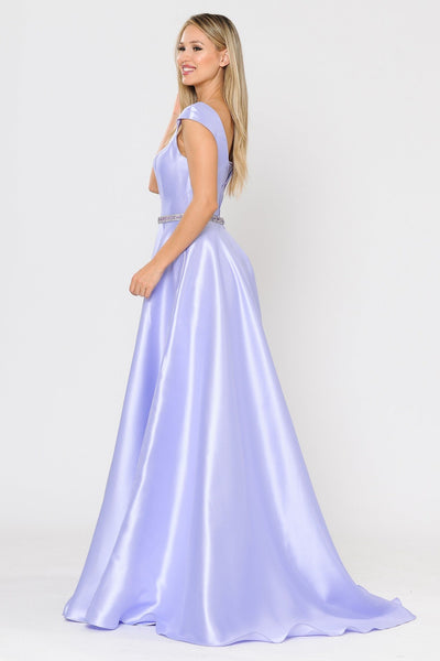 Poly USA 8702 Long Mikado Cap Sleeve Dress with Corset Back