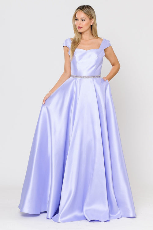 Poly USA 8702 Long Mikado Cap Sleeve Dress with Corset Back