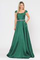 Vestido largo de mikado con mangas cortas y espalda de corsé de Poly USA 8702