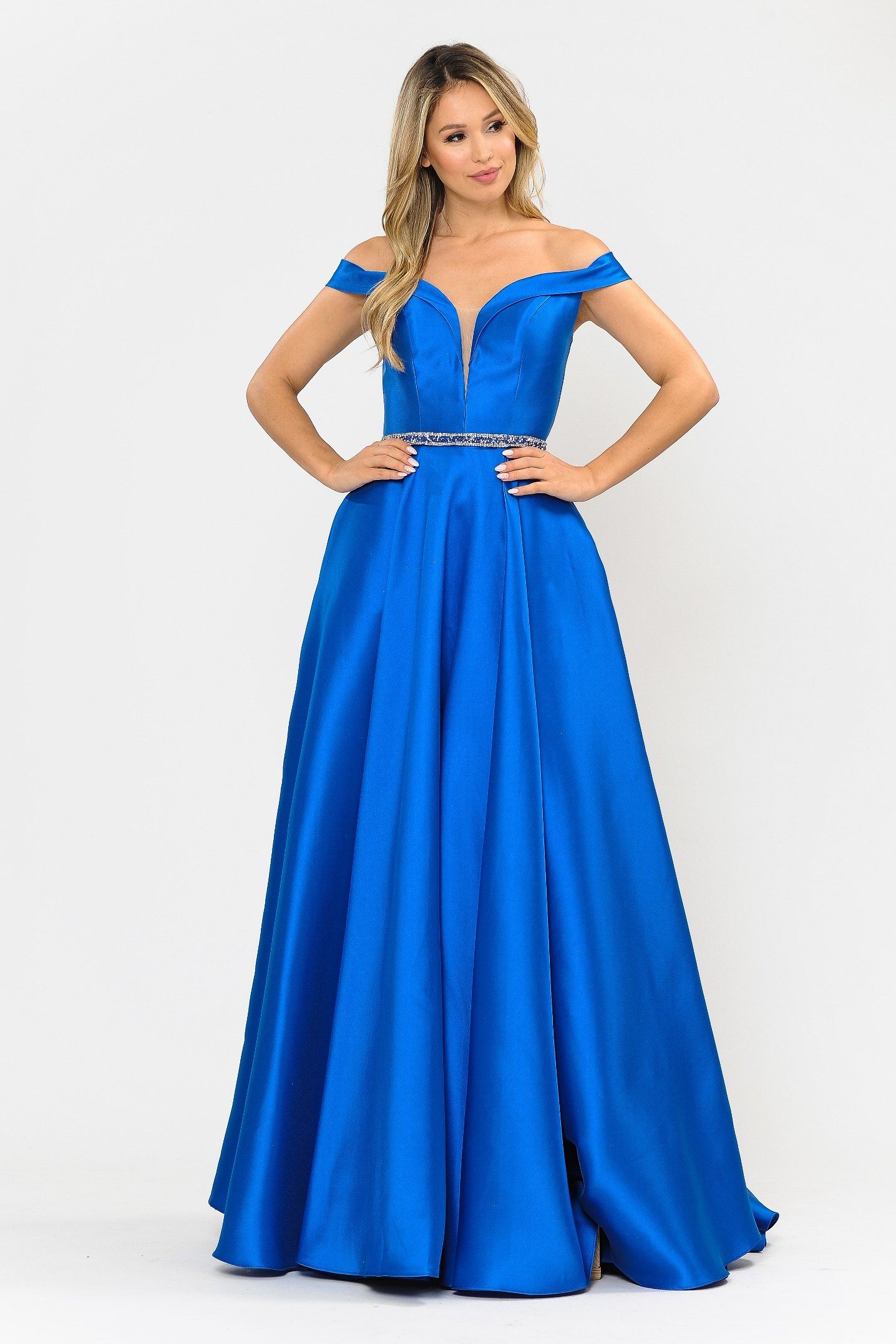 Vestido largo de mikado con hombros descubiertos de Poly USA 8686