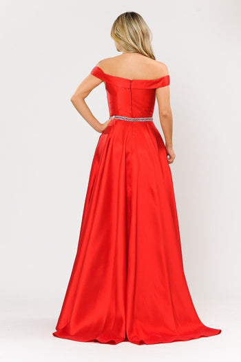 Vestido largo de mikado con hombros descubiertos de Poly USA 8686
