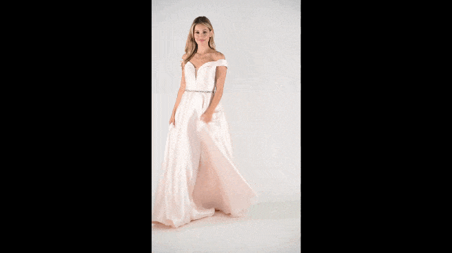 Vestido largo de mikado con hombros descubiertos de Poly USA 8686