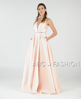 V-Neck Beaded A-Line Gown By Poly USA 7916