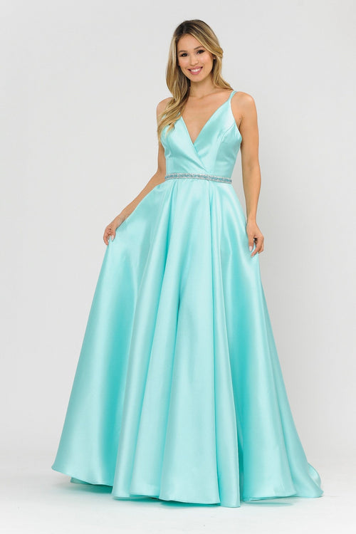 Poly USA 8690 Long Mikado V-Neck Dress with Strappy Back