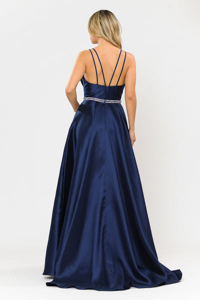 Poly USA 8690 Long Mikado V-Neck Dress with Strappy Back