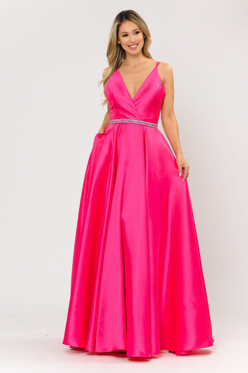 Poly USA 8690 Long Mikado V-Neck Dress with Strappy Back