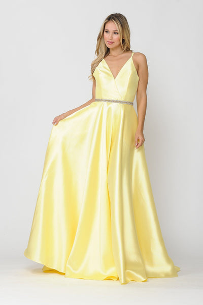 Poly USA 8690 Long Mikado V-Neck Dress with Strappy Back