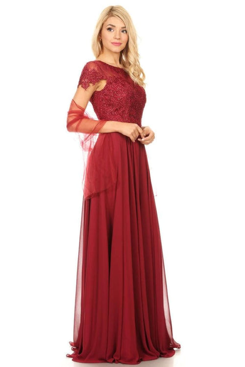 Long Mother of the Bride Beaded Chiffon Formal Gown - The Dress Outlet