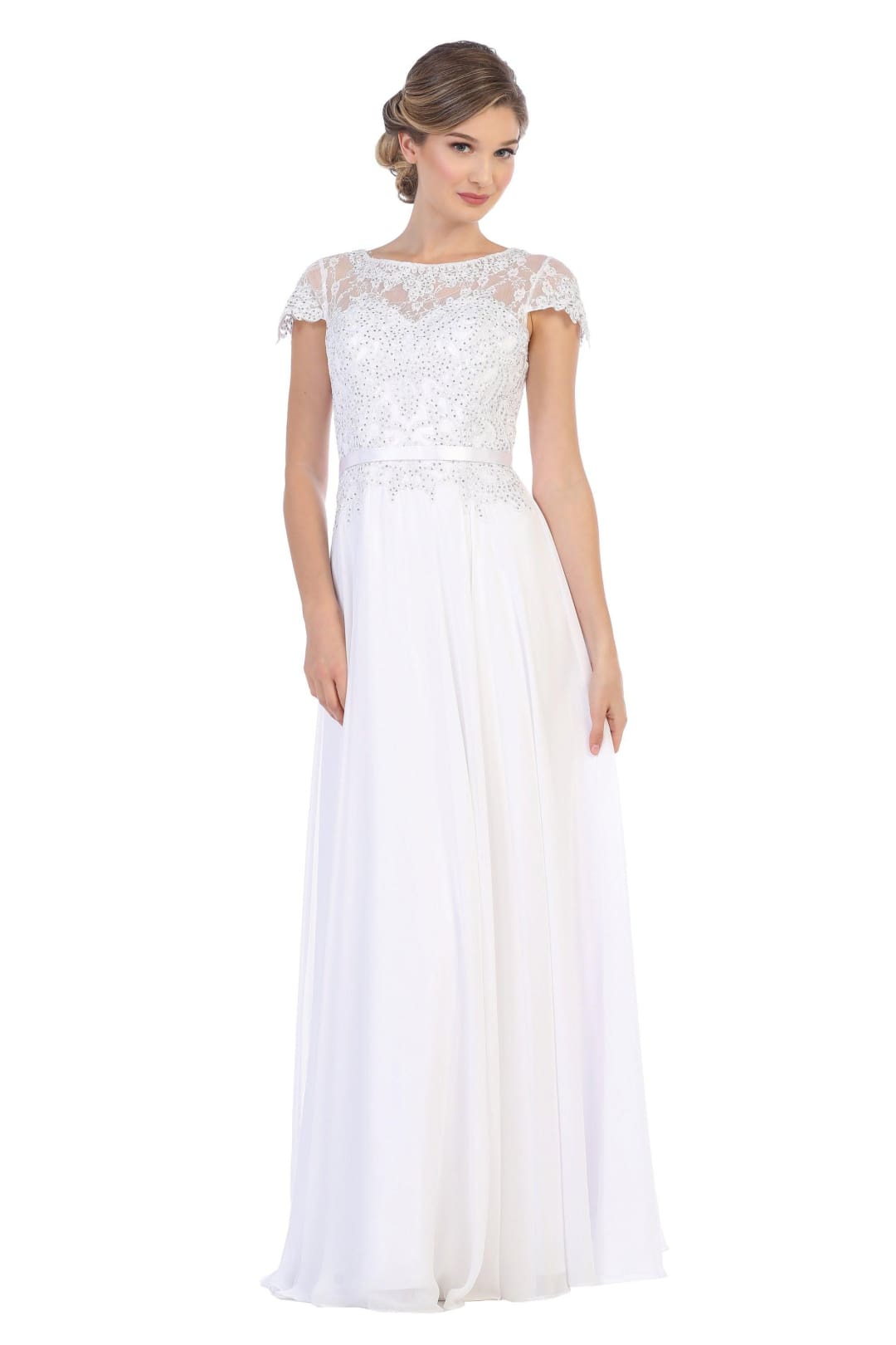 Long Mother of the Bride Beaded Chiffon Formal Gown - The Dress Outlet