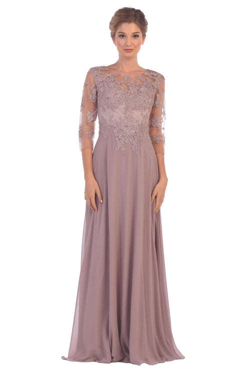 Long Mother of the Bride Formal Chiffon Dress Mauve