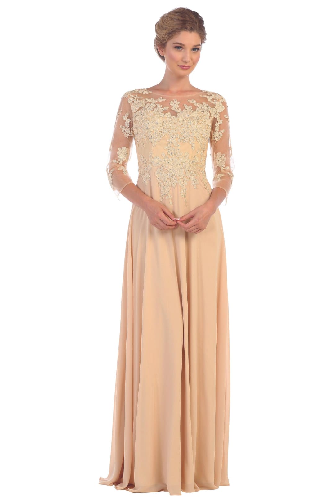 Long Mother of the Bride Formal Chiffon Dress Champagne