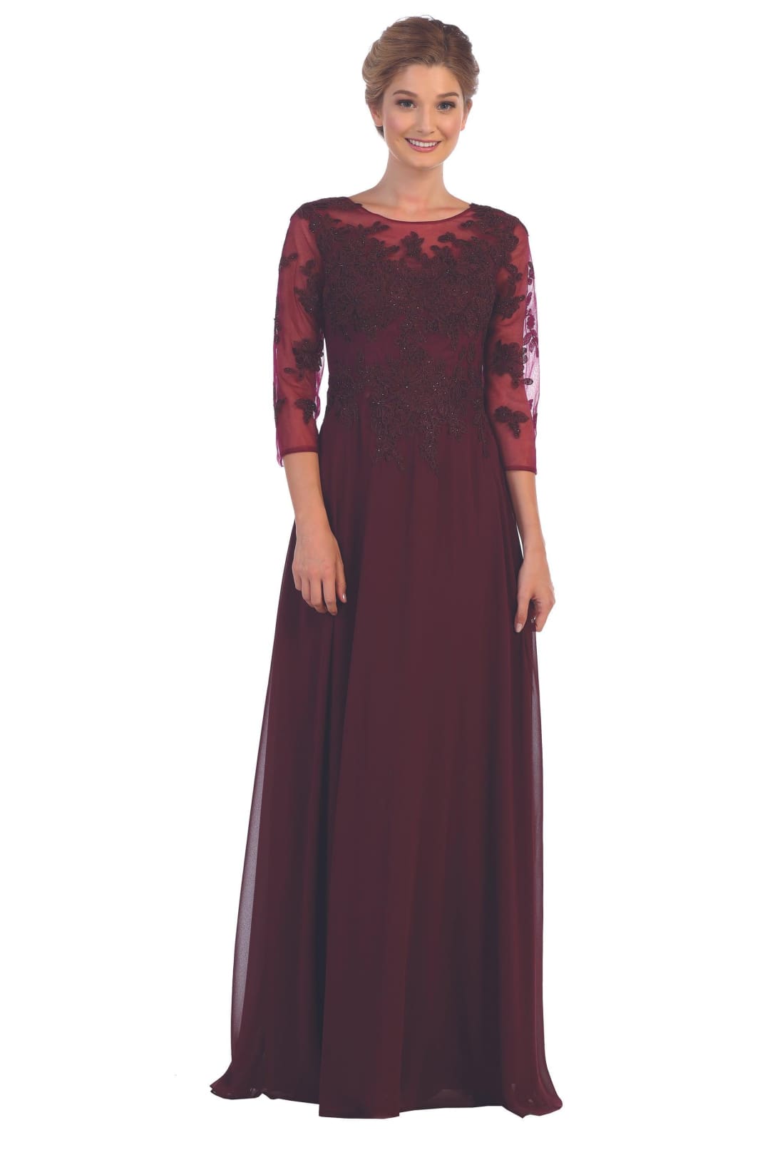 Long Mother of the Bride Formal Chiffon Dress Burgundy
