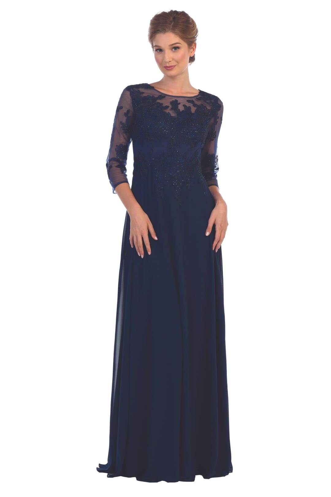 Long Mother of the Bride Formal Chiffon Dress Navy