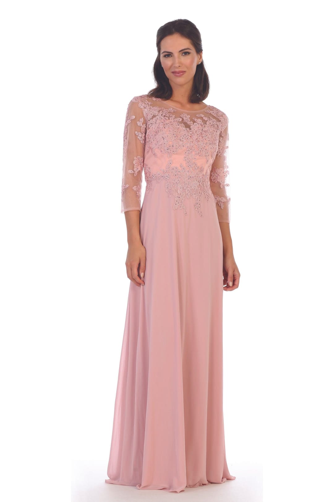 Long Mother of the Bride Formal Chiffon Dress Dusty Rose