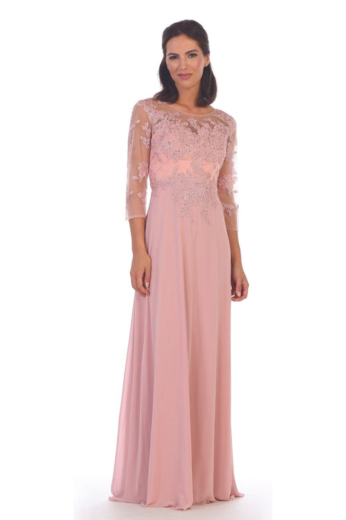 Long Mother of the Bride Formal Chiffon Dress Dusty Rose