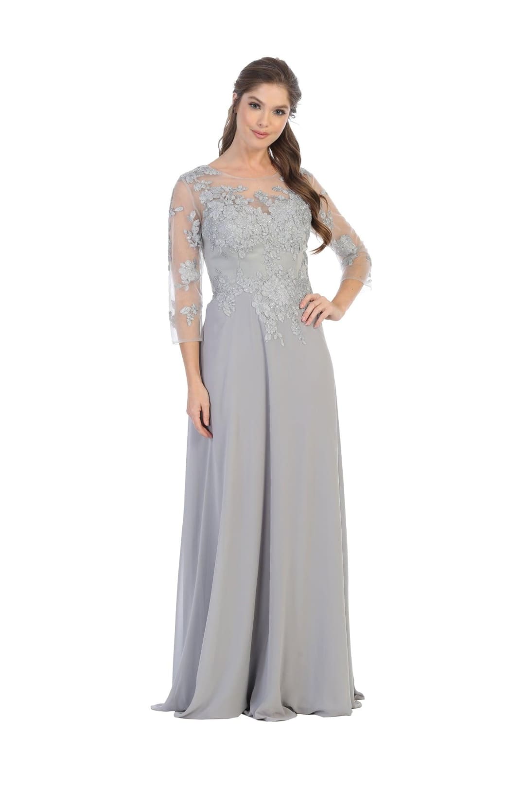Long Mother of the Bride Formal Chiffon Dress Silver