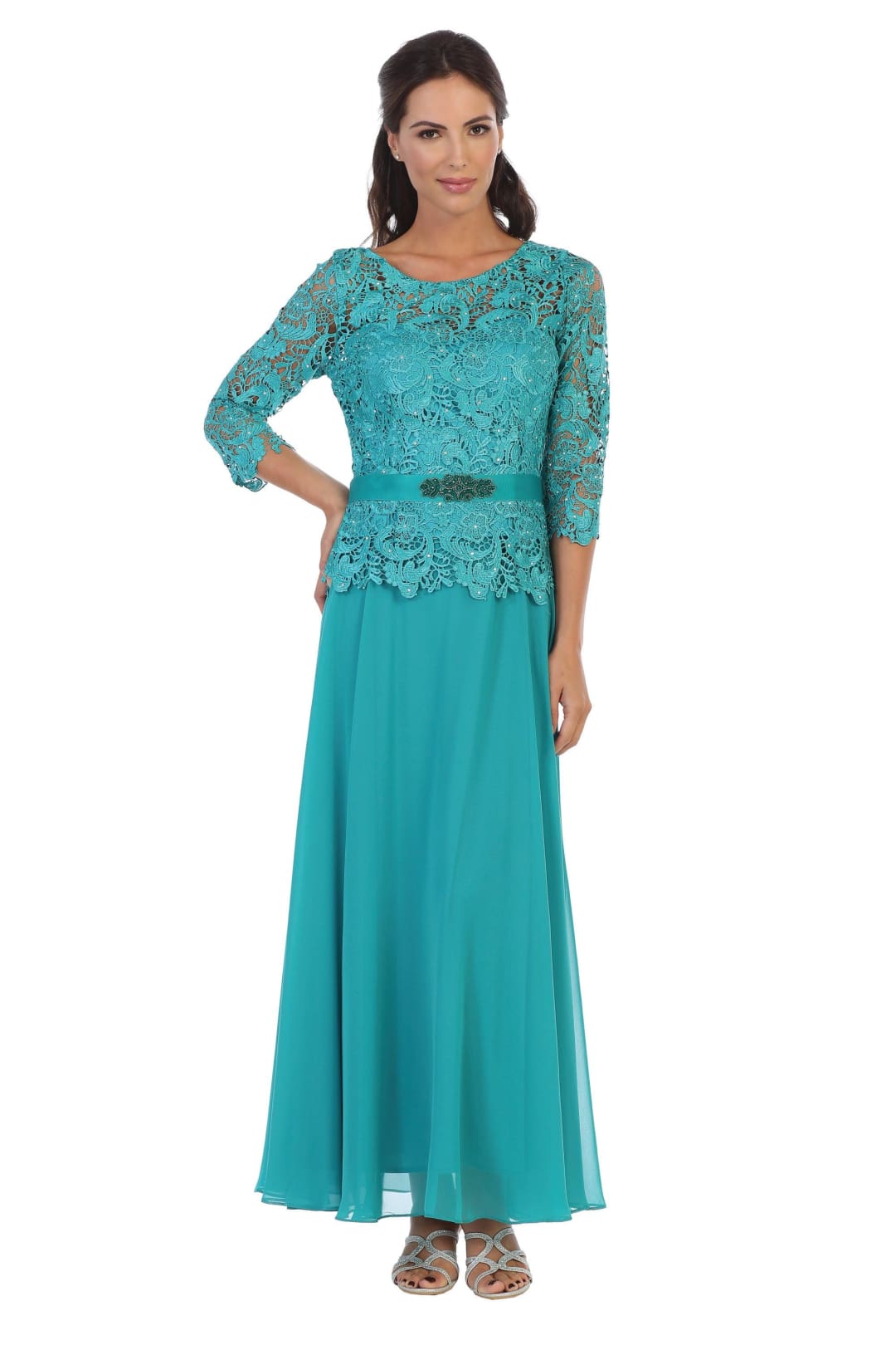 Long Mother of the Bride Lace Chiffon Formal Gown - The Dress Outlet