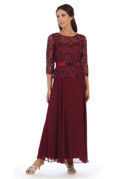 Long Mother of the Bride Lace Chiffon Formal Gown - The Dress Outlet