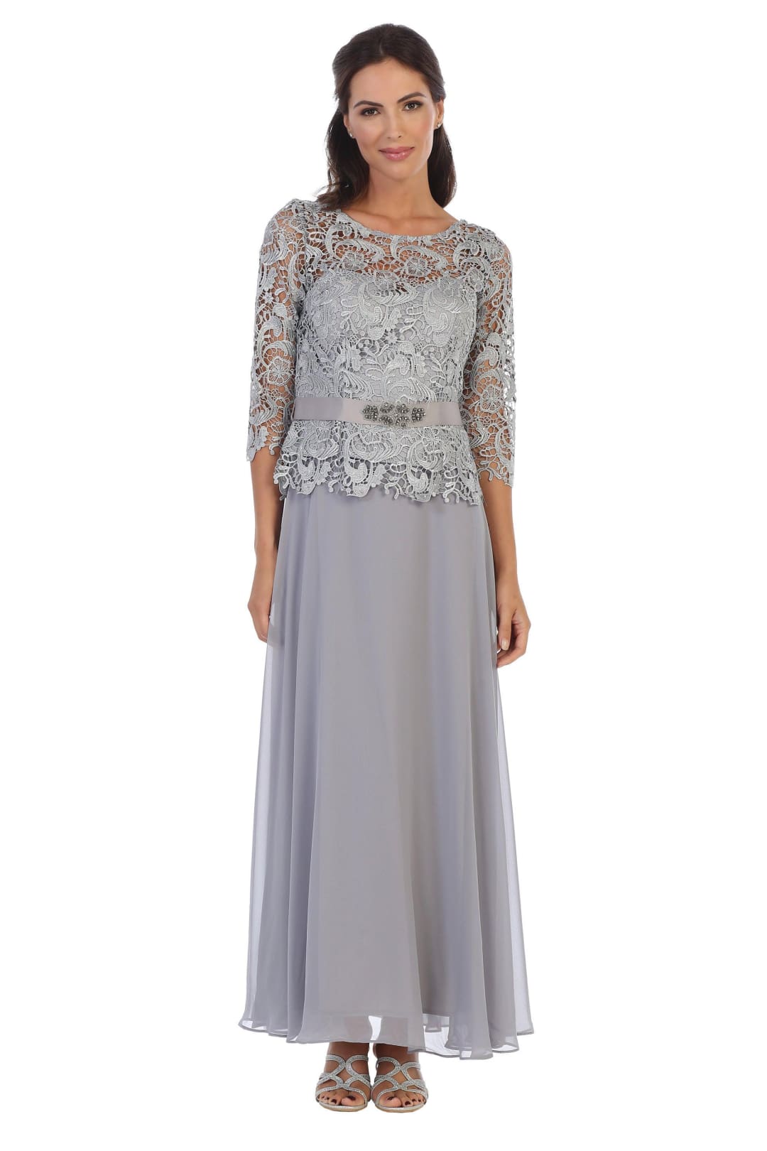 Long Mother of the Bride Lace Chiffon Formal Gown - The Dress Outlet