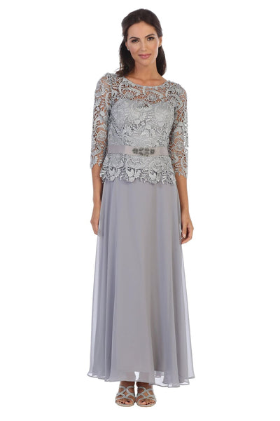 Long Mother of the Bride Lace Chiffon Formal Gown - The Dress Outlet