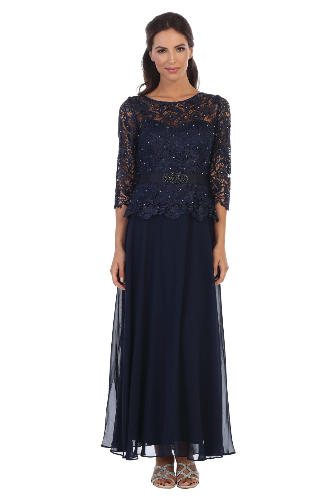 Long Mother of the Bride Lace Chiffon Formal Gown - The Dress Outlet