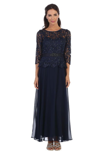 Long Mother of the Bride Lace Chiffon Formal Gown - The Dress Outlet