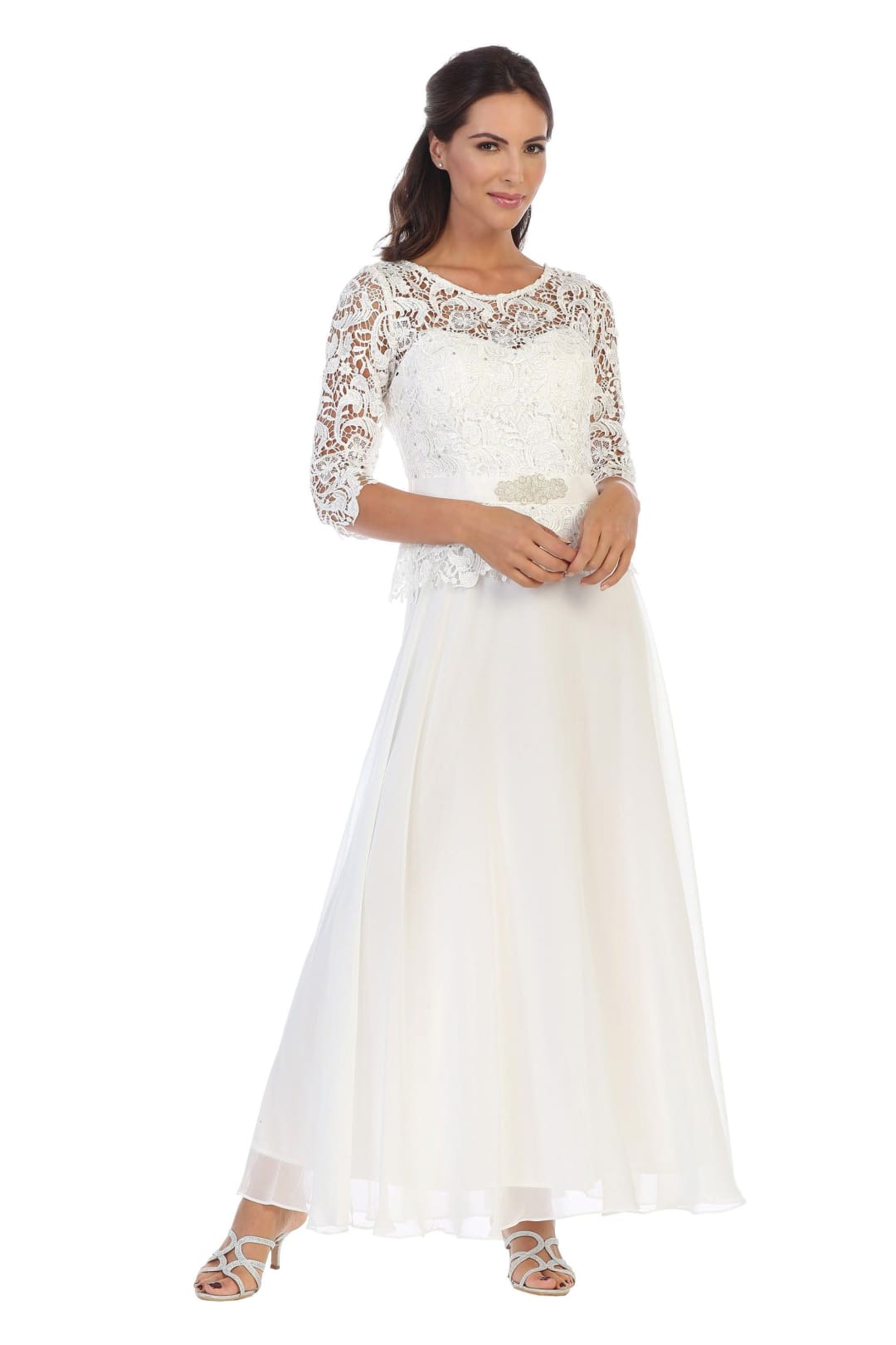 Long Mother of the Bride Lace Chiffon Formal Gown - The Dress Outlet