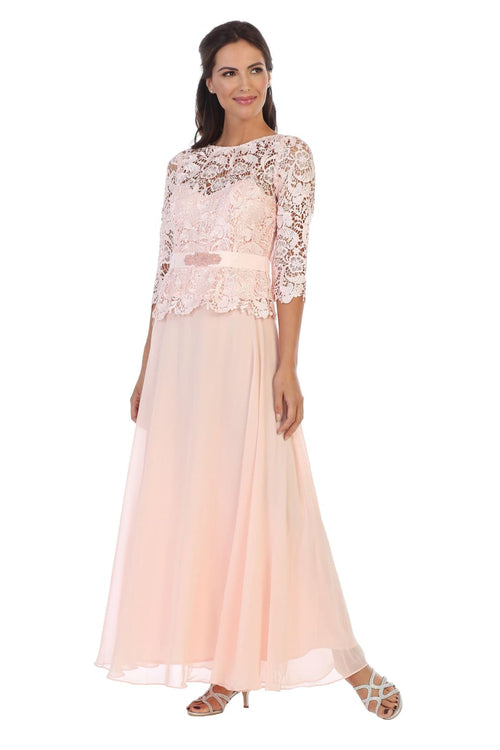 Long Mother of the Bride Lace Chiffon Formal Gown - The Dress Outlet