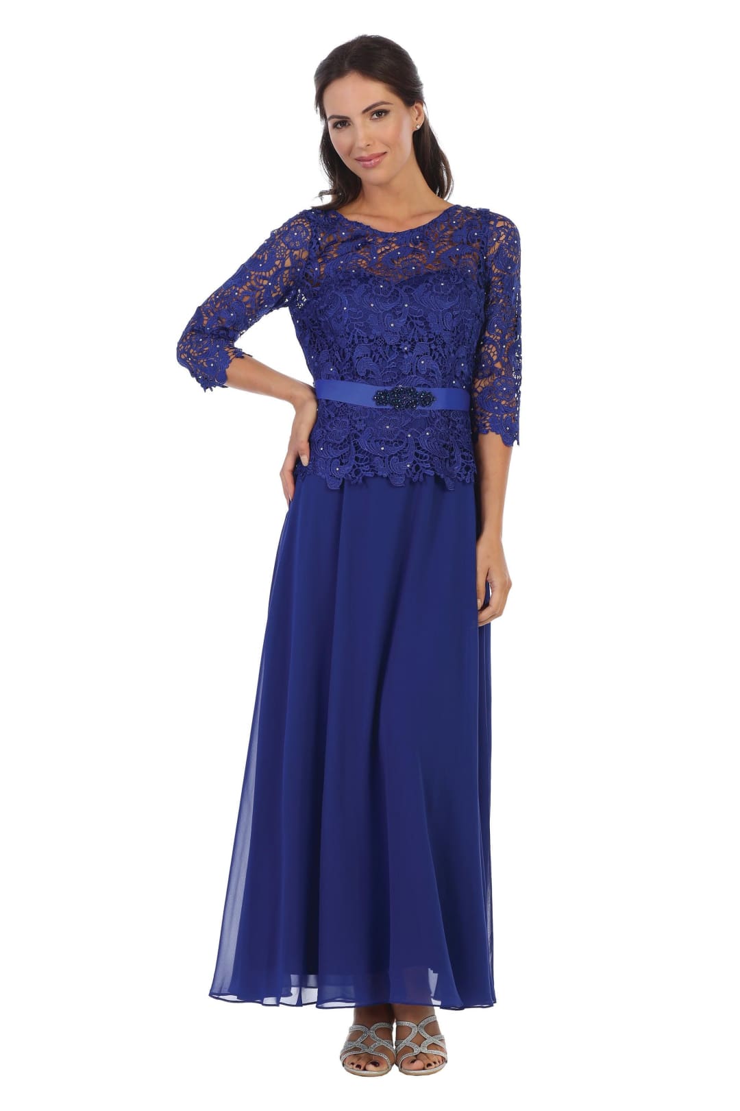 Long Mother of the Bride Lace Chiffon Formal Gown - The Dress Outlet