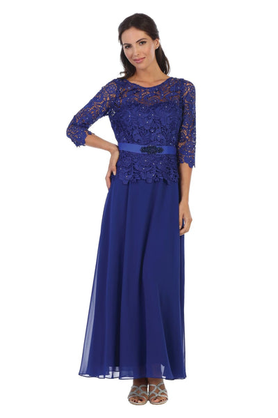 Long Mother of the Bride Lace Chiffon Formal Gown - The Dress Outlet
