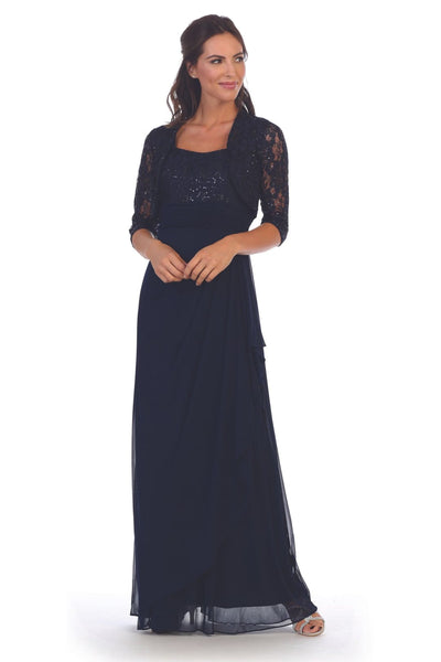 Long Mother of the Bride Lace Chiffon Jacket Dress - The Dress Outlet