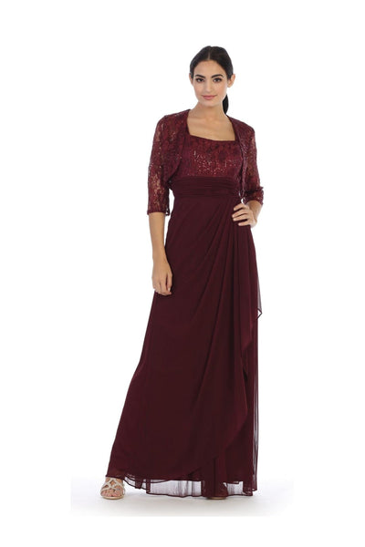 Long Mother of the Bride Lace Chiffon Jacket Dress - The Dress Outlet