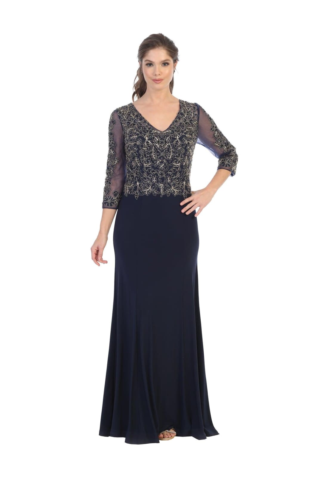 Long Mother of the Bride Long Sleeve Formal Dress - The Dress Outlet