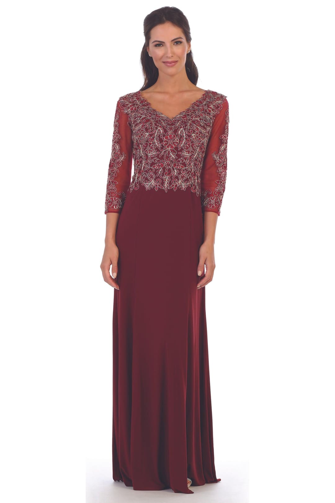 Long Mother of the Bride Long Sleeve Formal Dress - The Dress Outlet