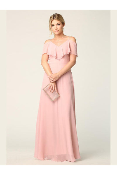 Long Off Shoulder Formal Bridesmaids Chiffon Dress - The Dress Outlet